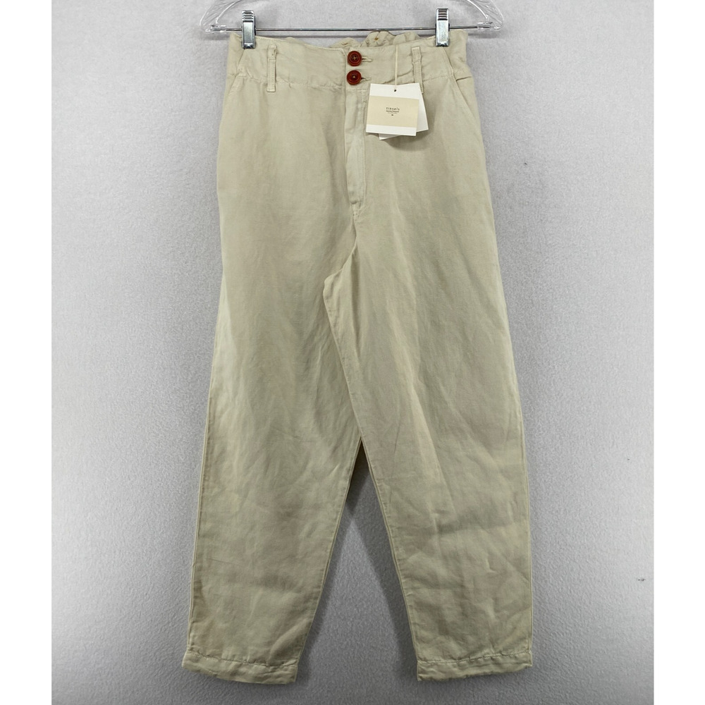 TINSELS Pants 36 Cotton Linen Teddy Radio Twill Ankle High Waist Beige NEW
